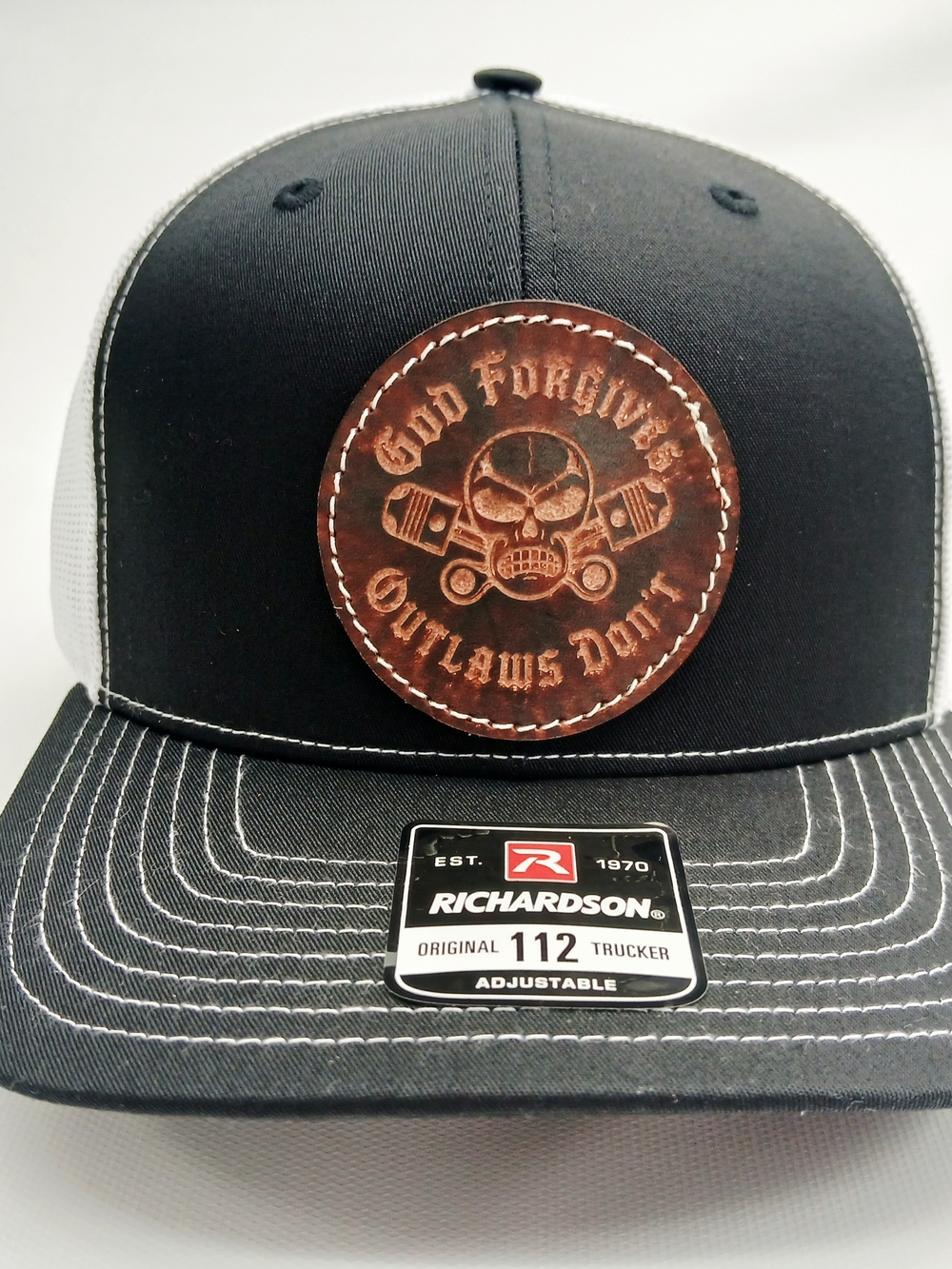 Richardson Black and Brown Leather Patch Trucker Hat